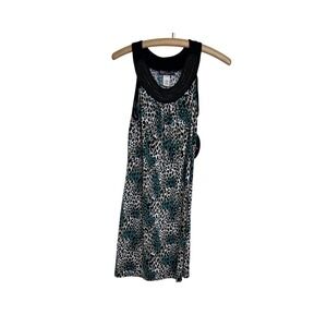 Volume One Dress Womens Large Teal Leopard Beaded Neckline Sleeveless Mini G01